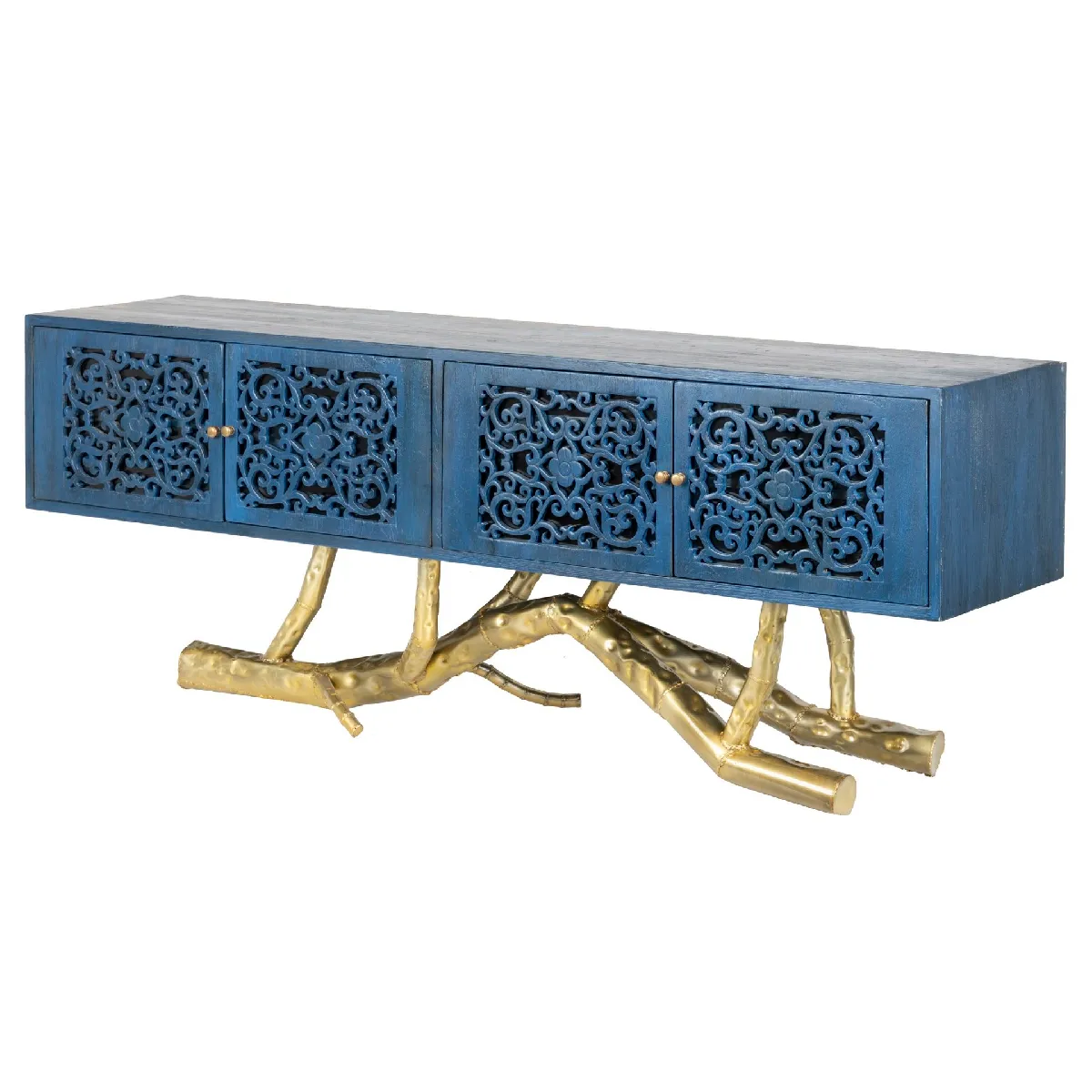 Alexandra house living buffet en teck ethnique - Bleu