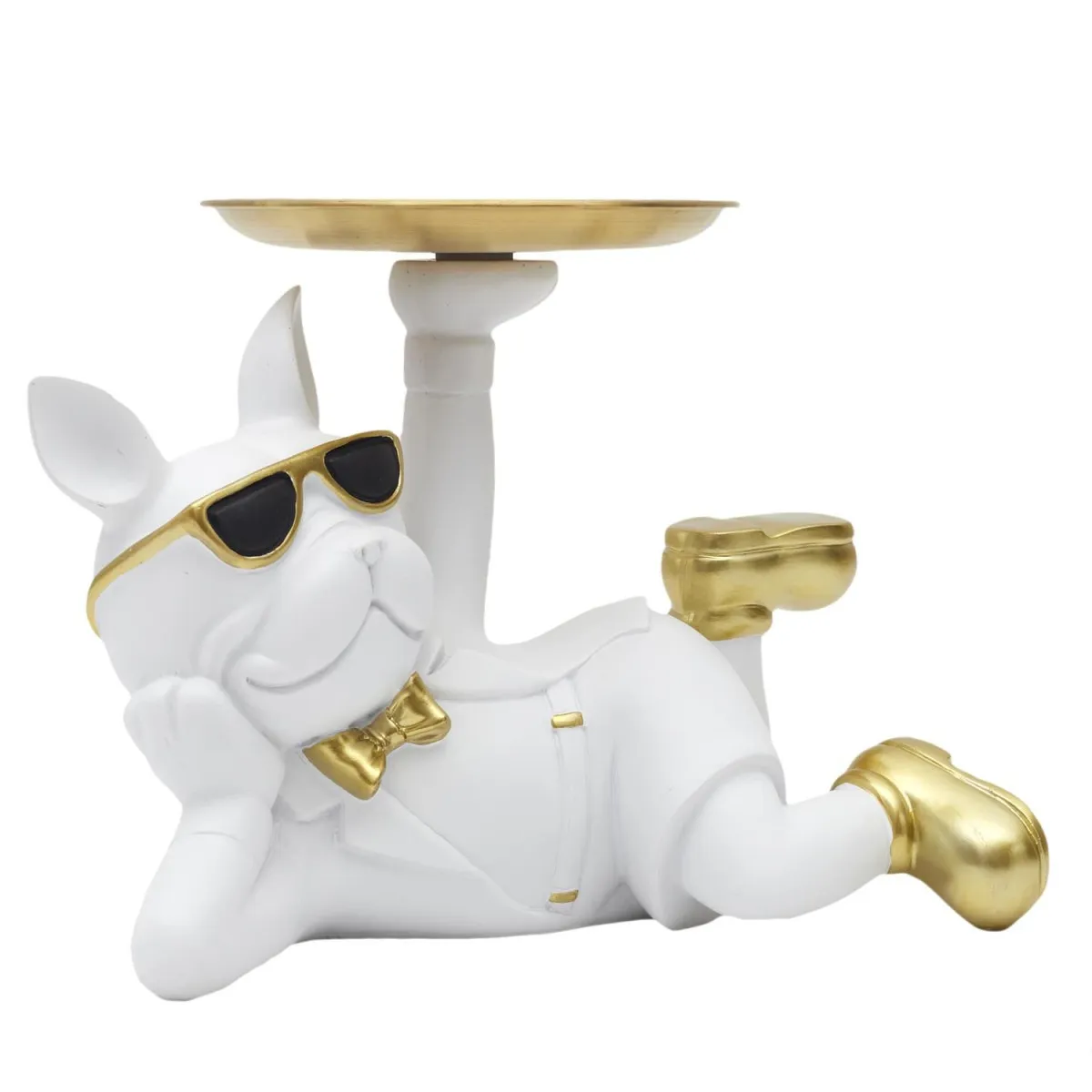 The Home Deco Factory Blanc Vide-Poche Statue Bulldog 27Cm
