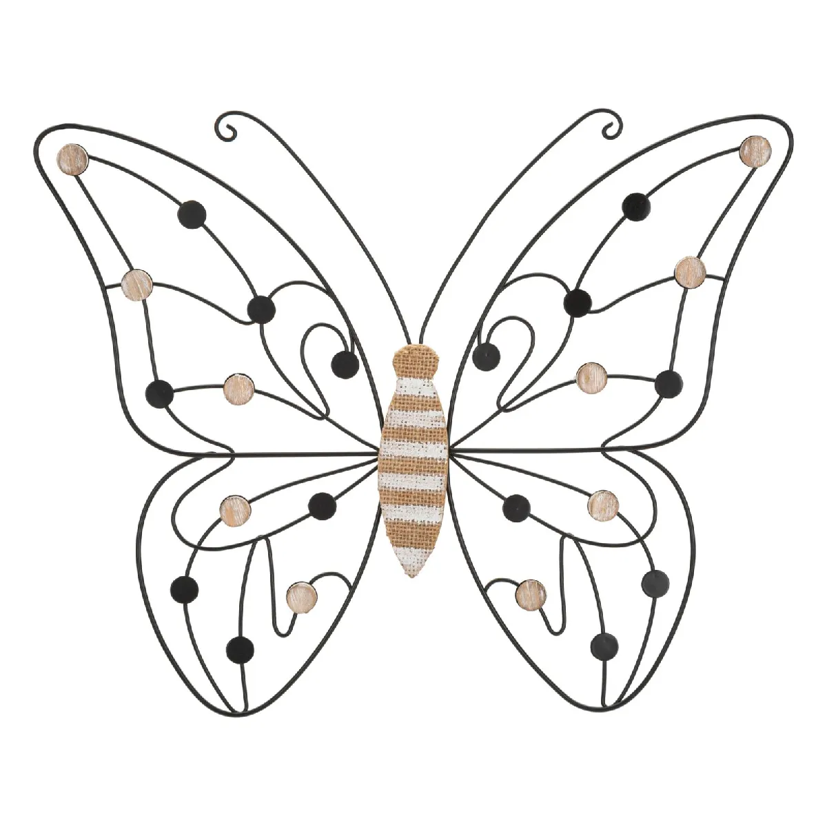 Generique Noir Décoration Murale En Métal Et Mdf Design Papillon 39.5X33.5cm Et Naturel - Image 3