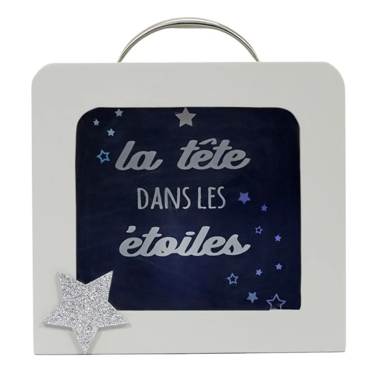 Tirelire Déco Enfant Valise 15cm Blanc & Gris