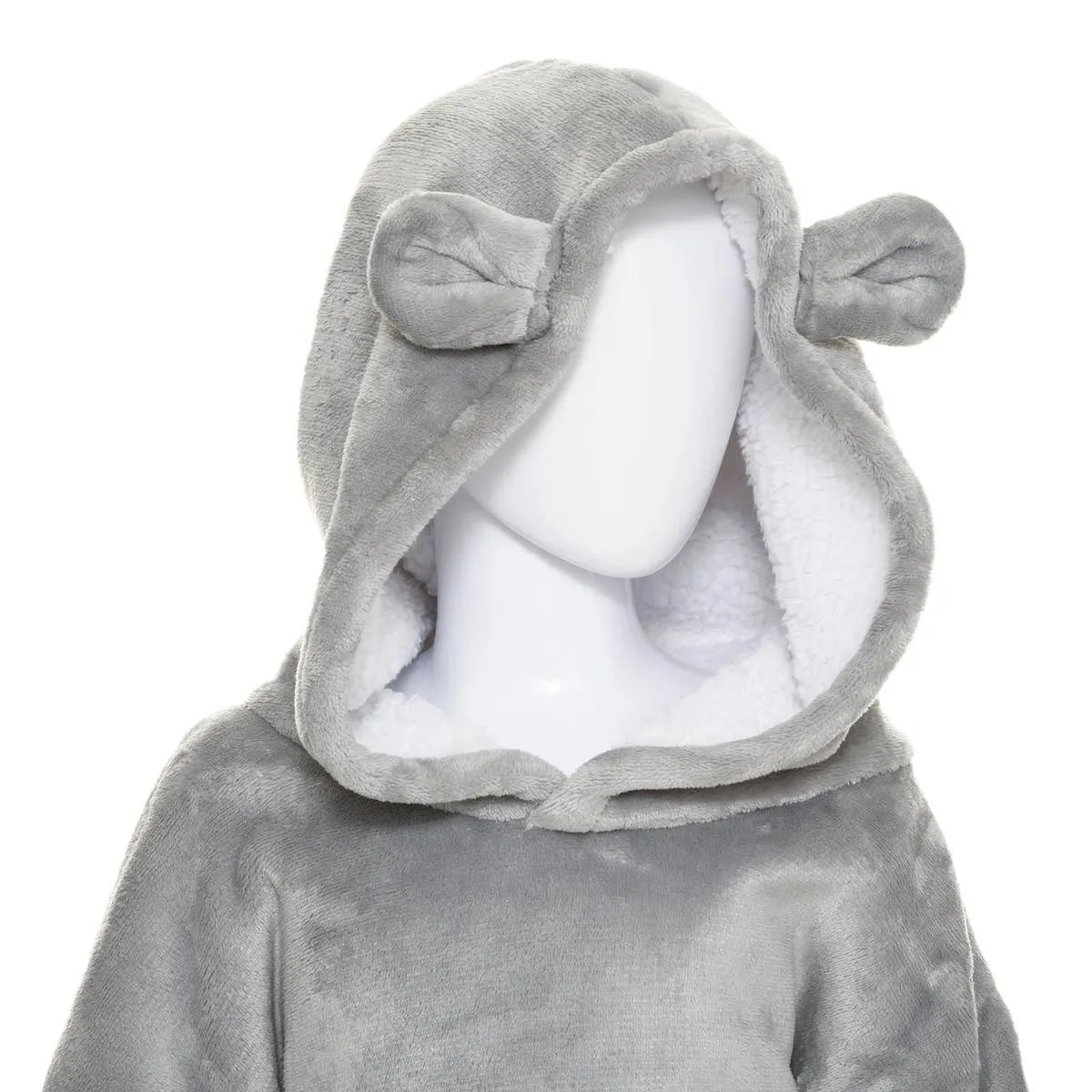 Plaid Sweat Capuche Enfant Ours 60x95cm Gris
