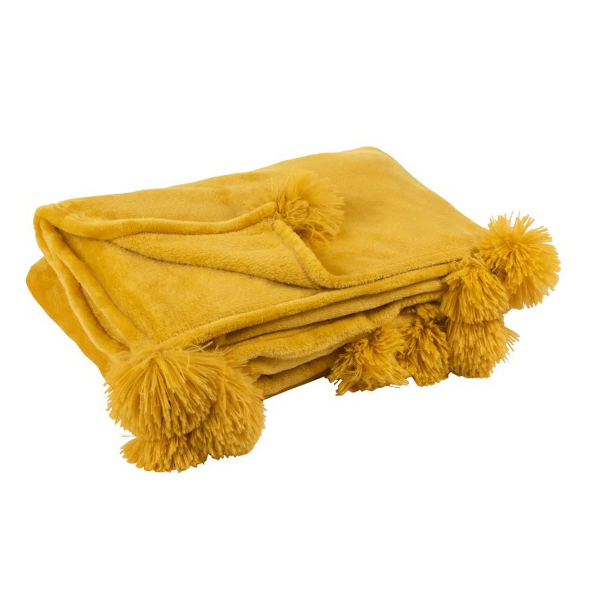 Paris Prix Plaid Déco À Pompons Polyes 130X170cm Ocre
