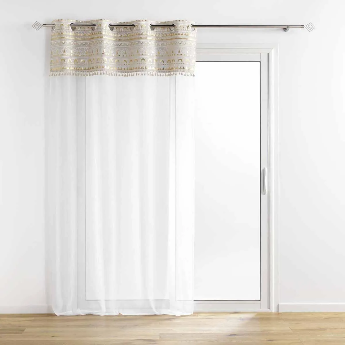 Voilage Douceur D'interieur Voilage a oeillets 140 x 240 cm voile sabl + pompon Sundore