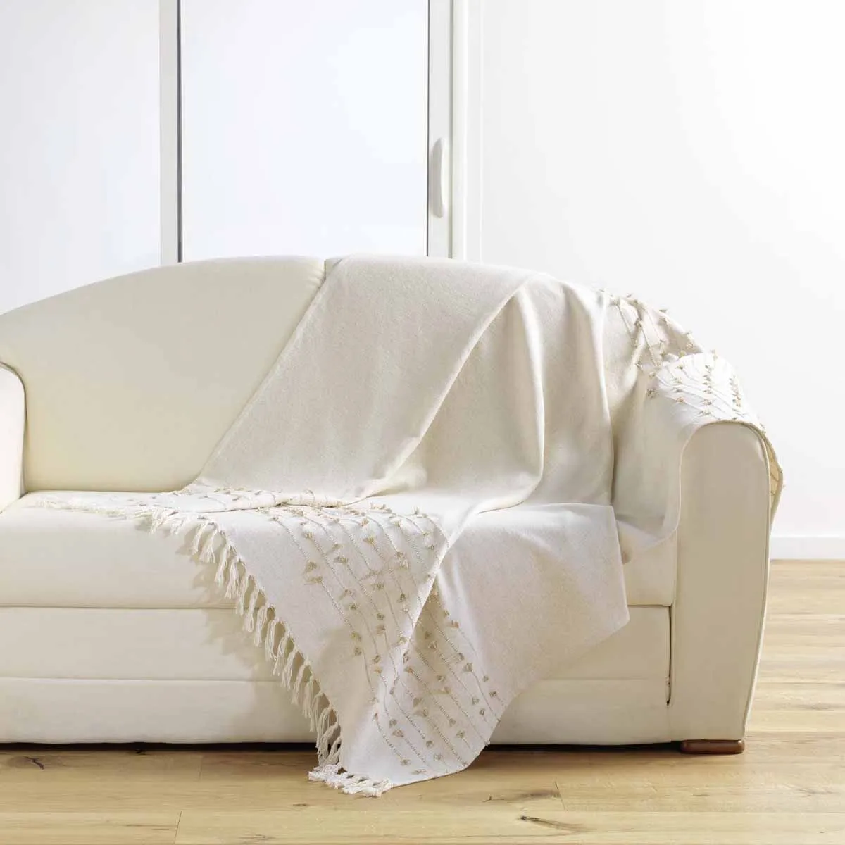 DOUCEUR D INTERIEUR Plaid &agrave; Franges Golden Sunset 125x150cm Naturel