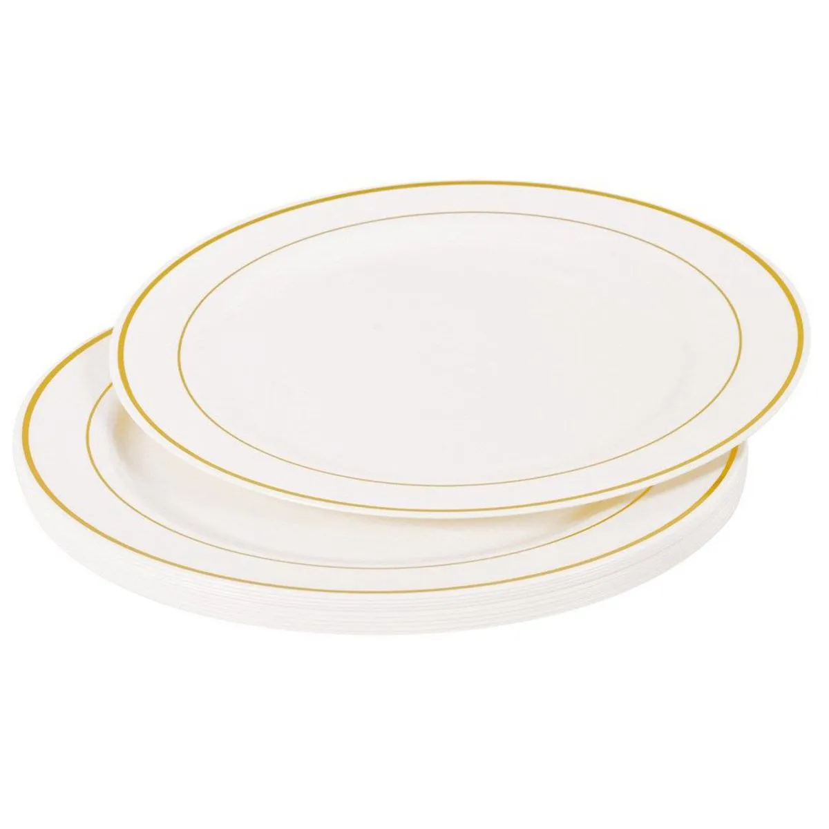 Lot de 6 Assiettes en Plastique Réutilisable Liseré 19cm Blanc & Or