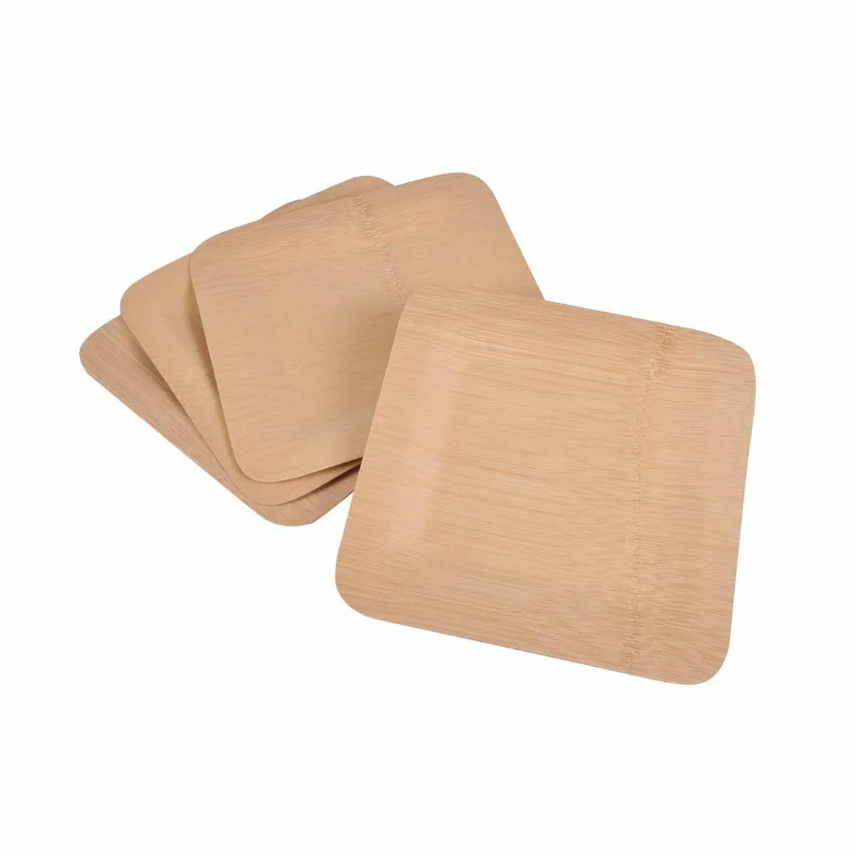 Lot de 4 Assiettes Carrées Bambou 23cm Naturel