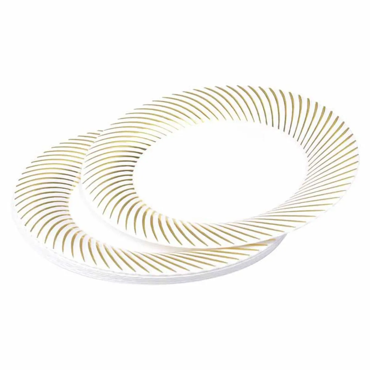 Lot de 6 Assiettes en Plastique Réutilisable Ava 18cm Blanc & Or