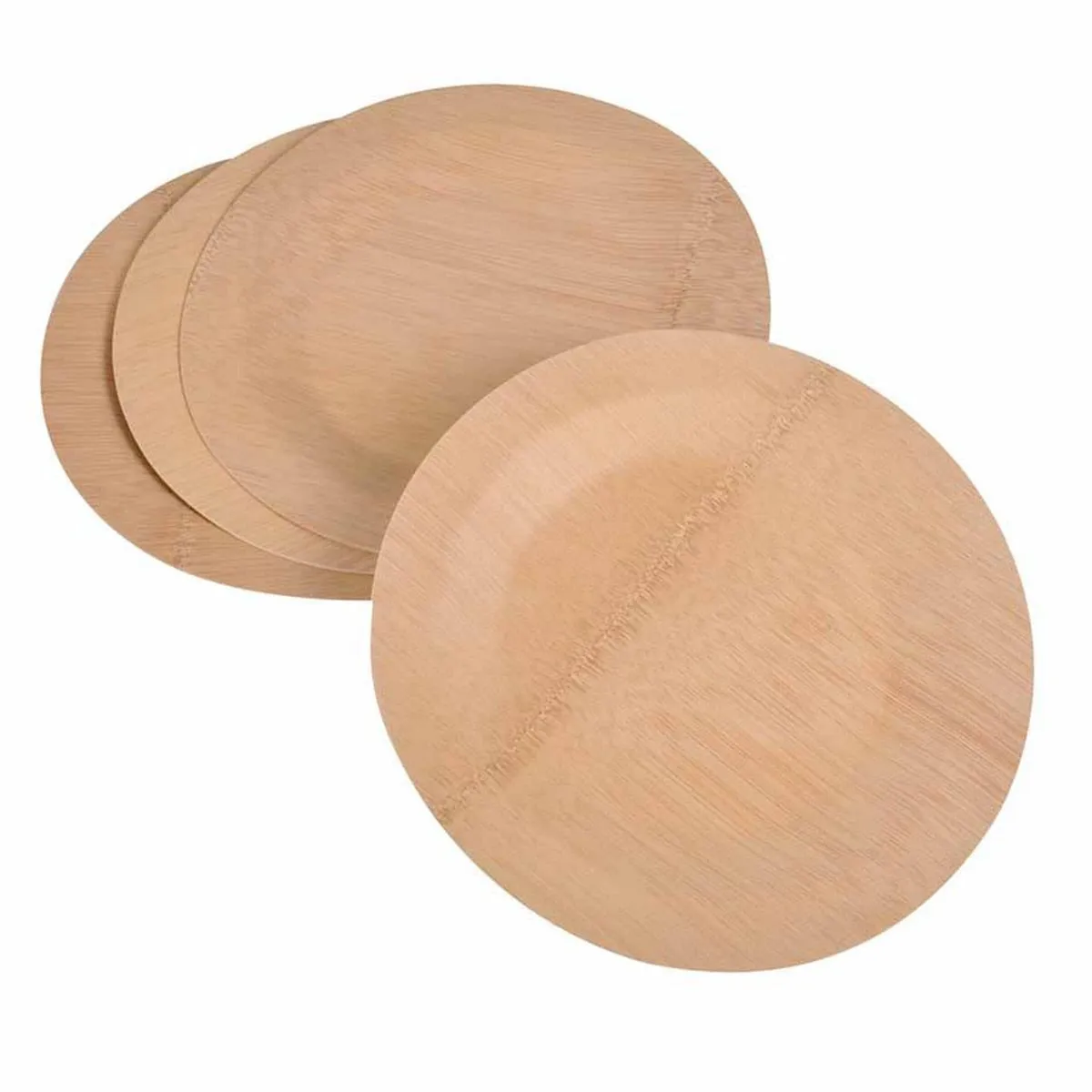 Lot de 4 Assiettes Rondes Bambou 23cm Naturel