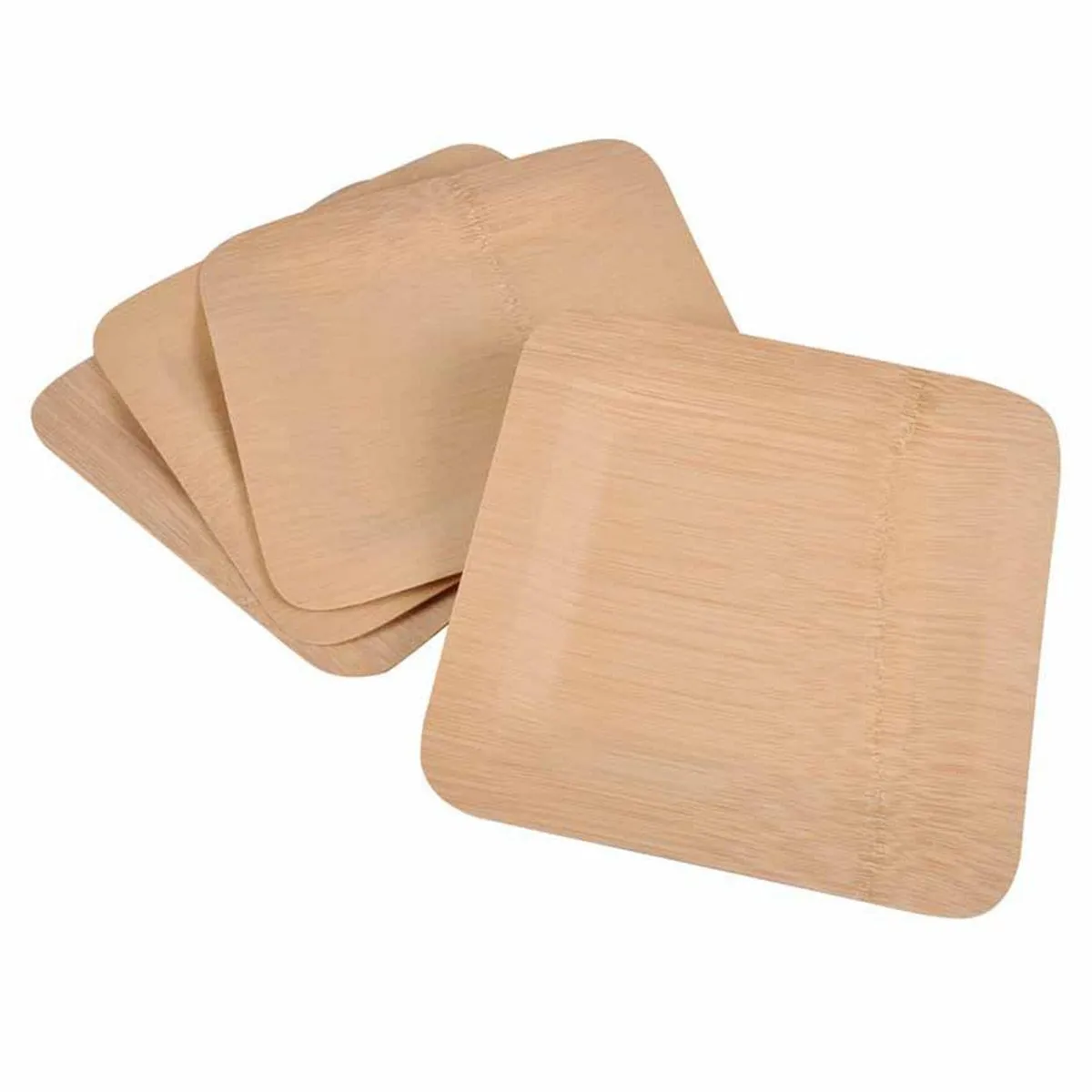 Lot de 4 Assiettes Carrées Bambou 18cm Naturel