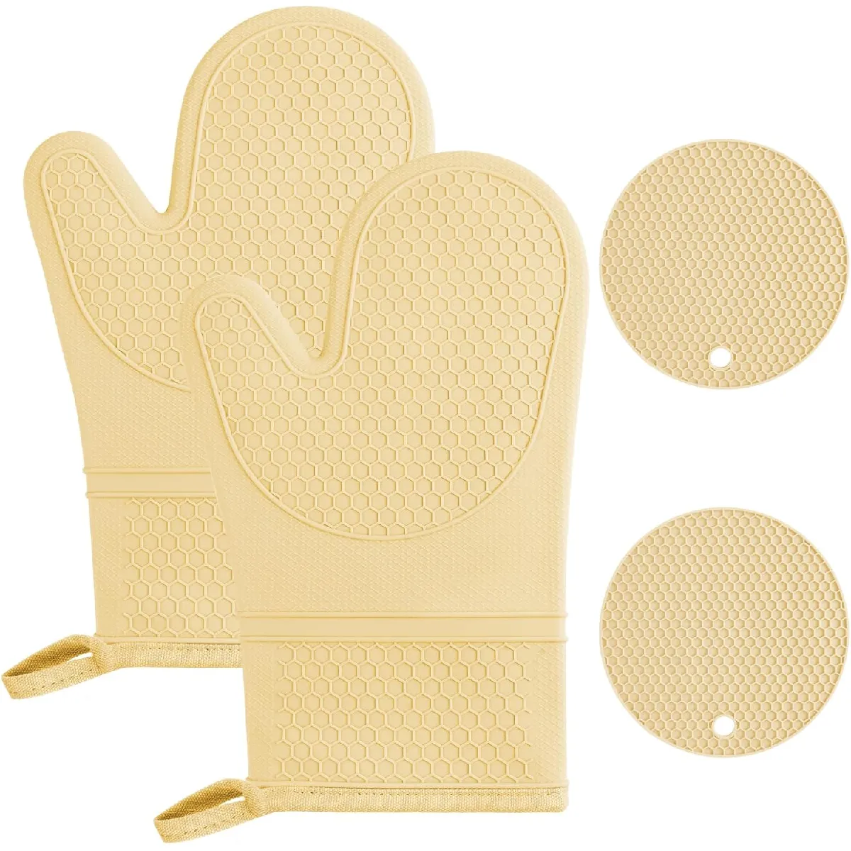 Vendos85 Gants De Cuisine Silicone Anti-Chaleur 29 Cm Abricot