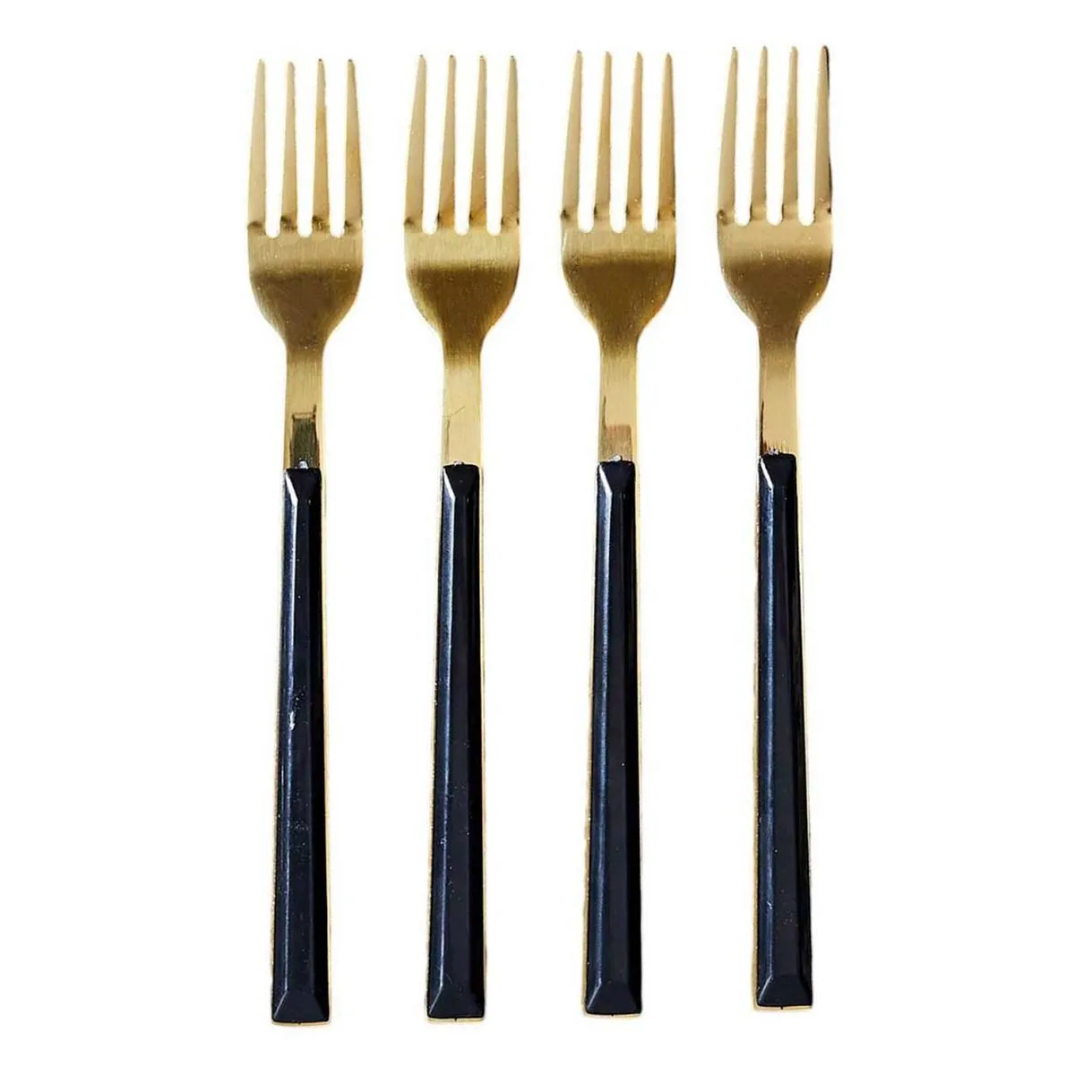 Lot de 4 Fourchettes à Dessert en Inox Charlotte 15cm Noir & Or