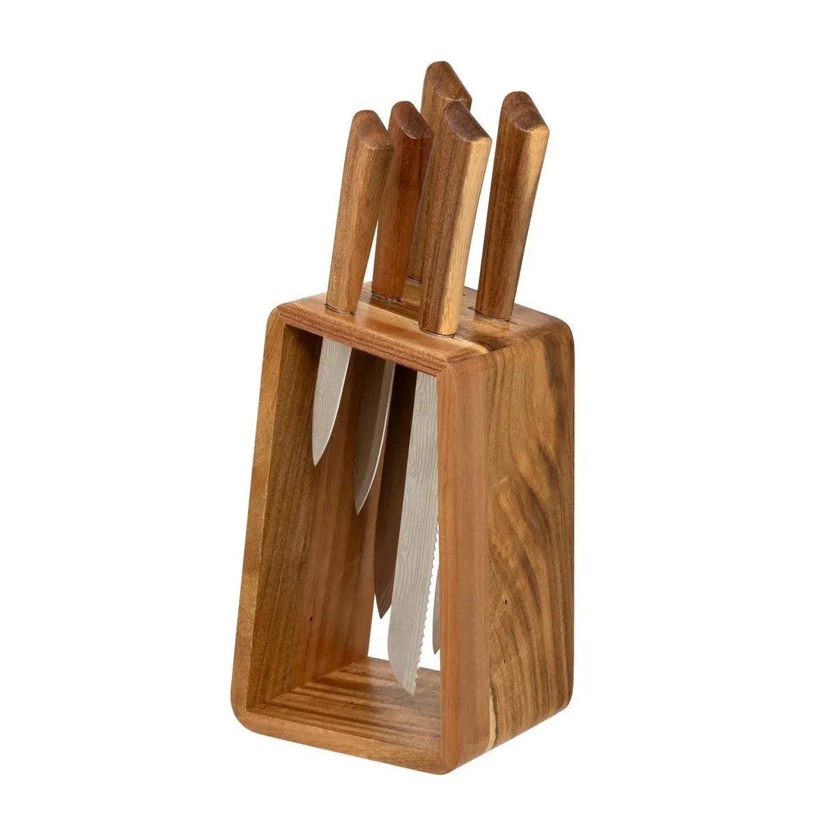 Bloc 5 Couteaux en Bois Acacia 36cm Marron
