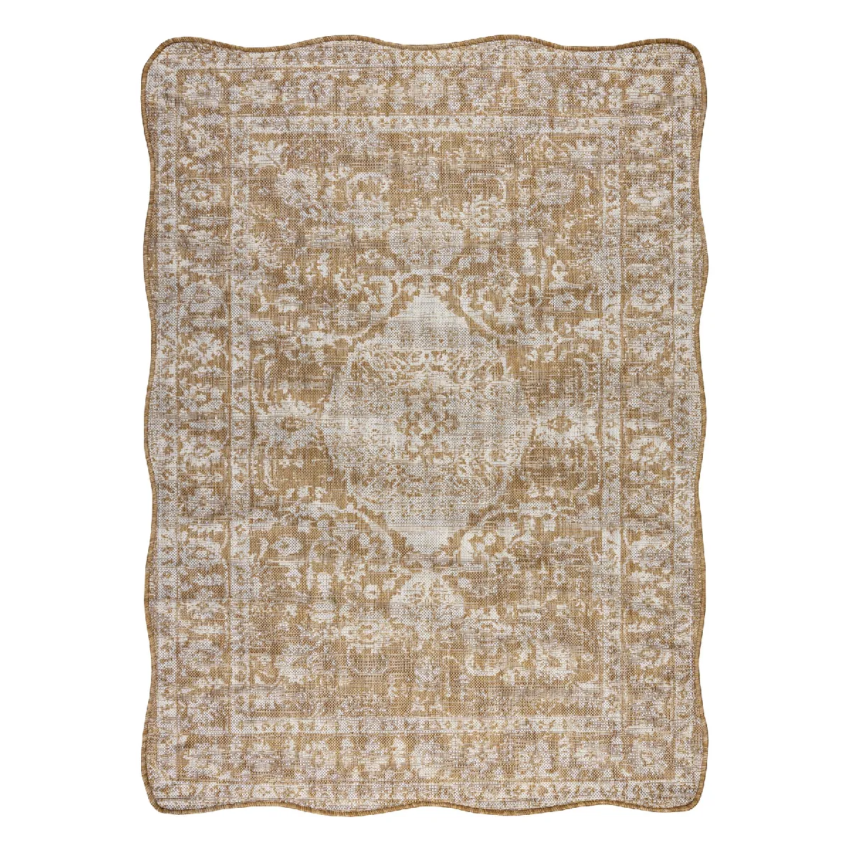 Tapis en sisal ORGANIC 2762 Ornement cadre naturel écru – forme irrégulière moderne 133x190 cm
