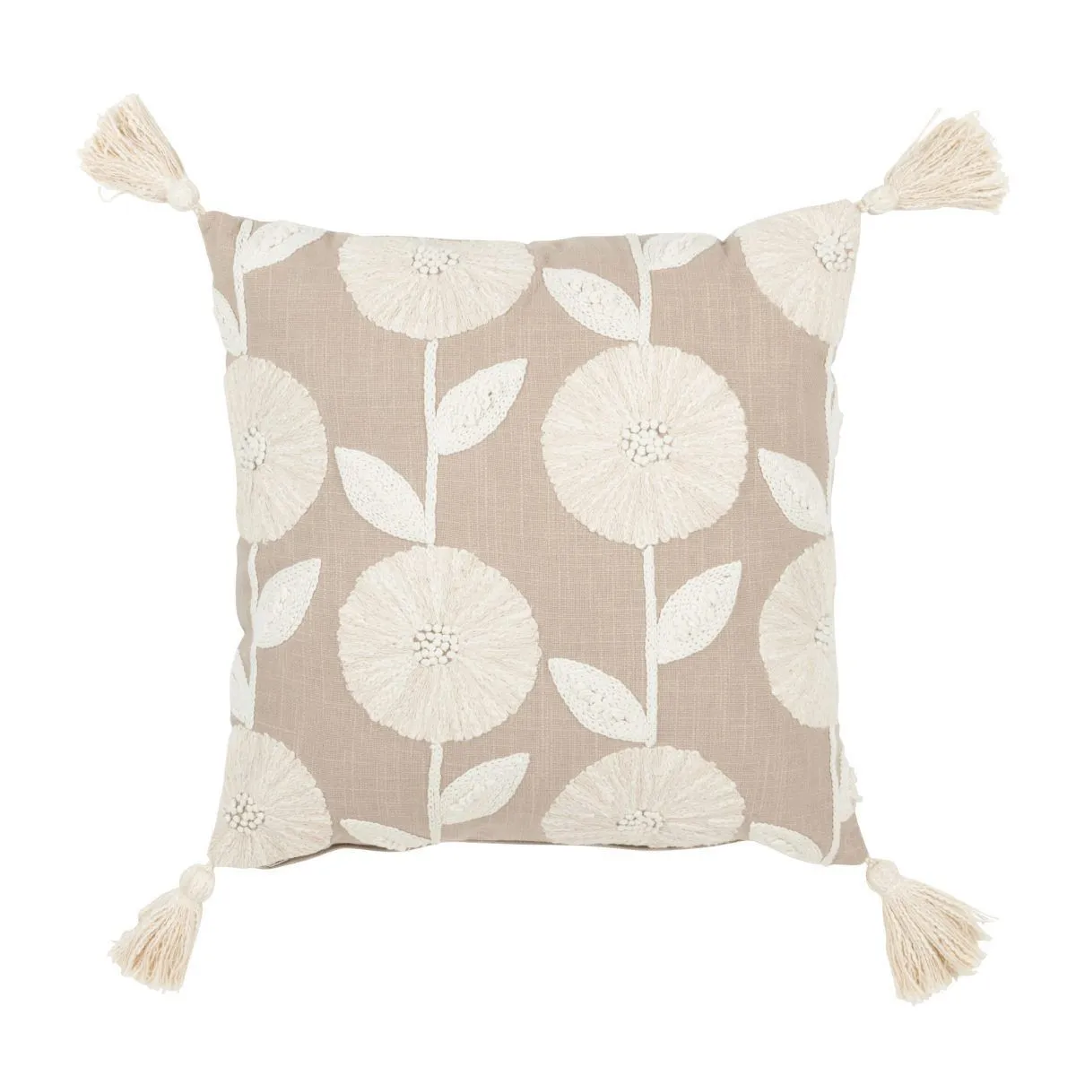 Generique Beige Coussin Déco Brodé "Fleurs" 45X45cm - Image 2