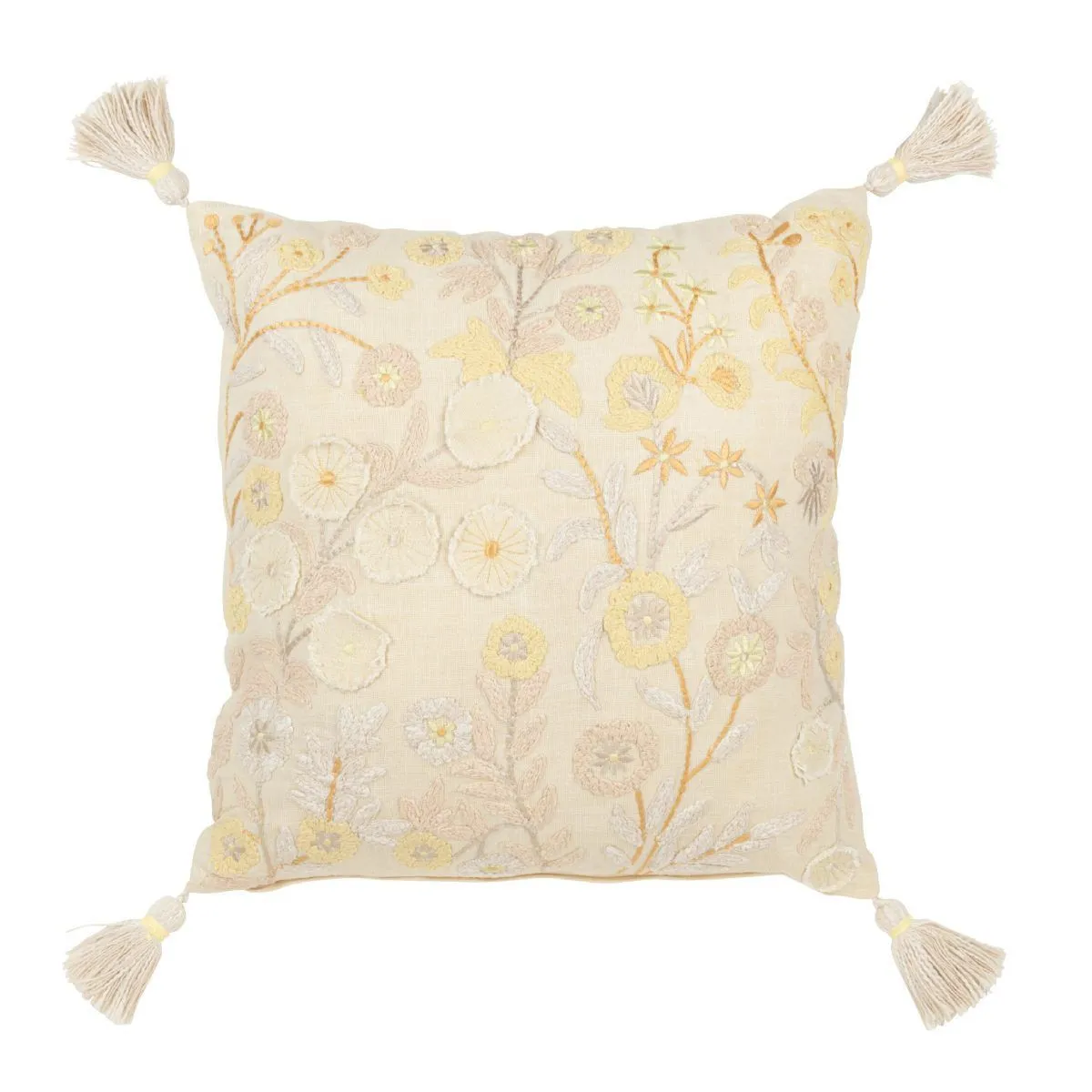 Non Communiqué Jaune Coussin Déco À Pompons "Champêtre" 45X45cm Clair - Image 2