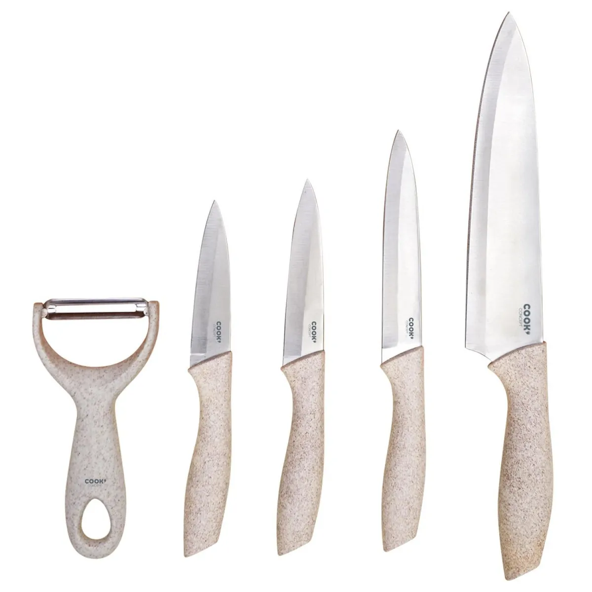 Lot de 4 Couteaux & Éplucheur Inox 31cm Beige