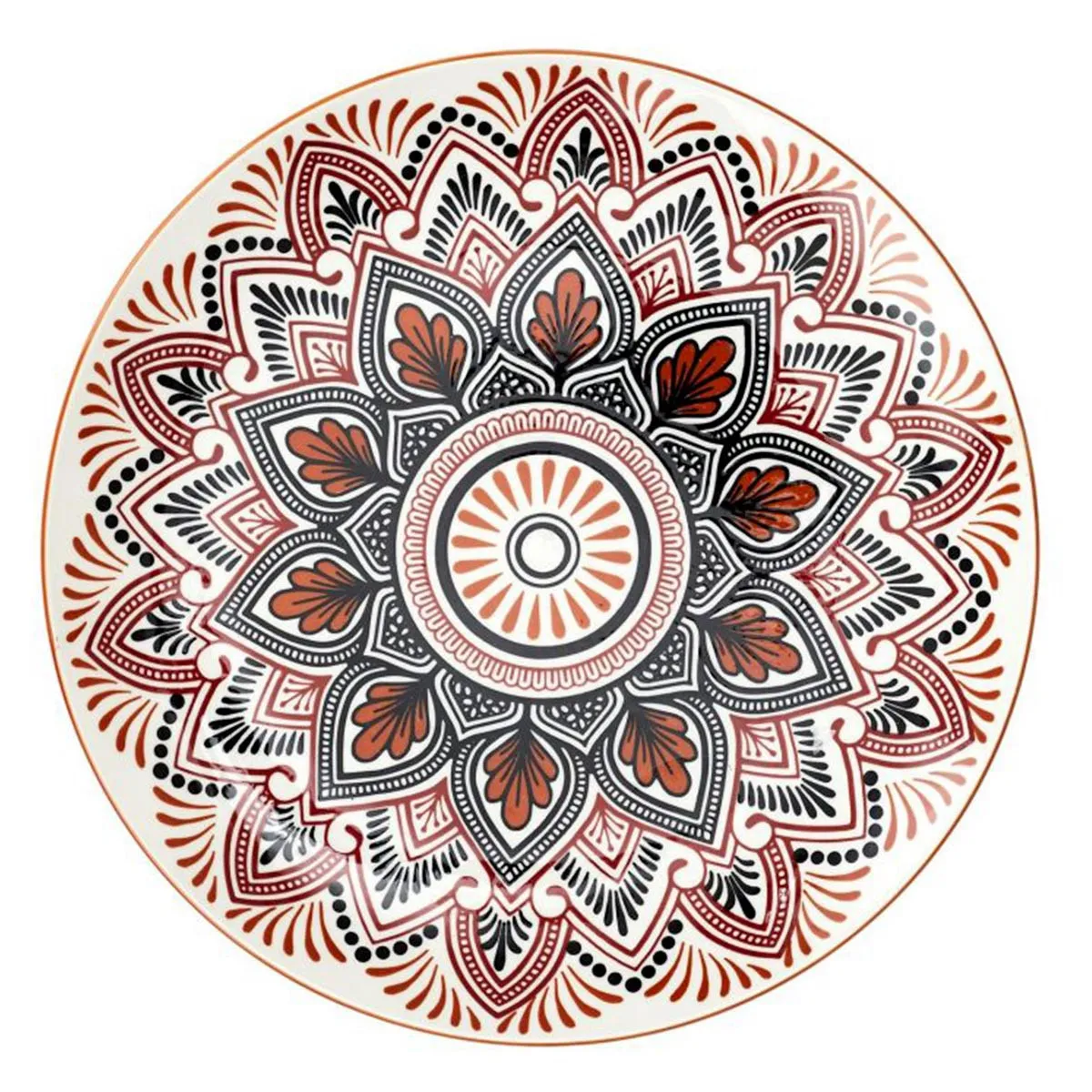 Lot de 6 Assiettes Plates Mandala 26cm Orange