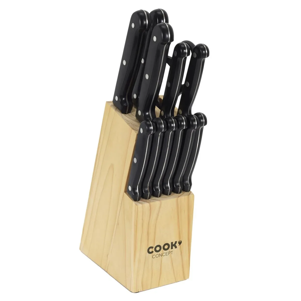 Bloc 11 Couteaux & Ciseaux Inox 34cm Noir