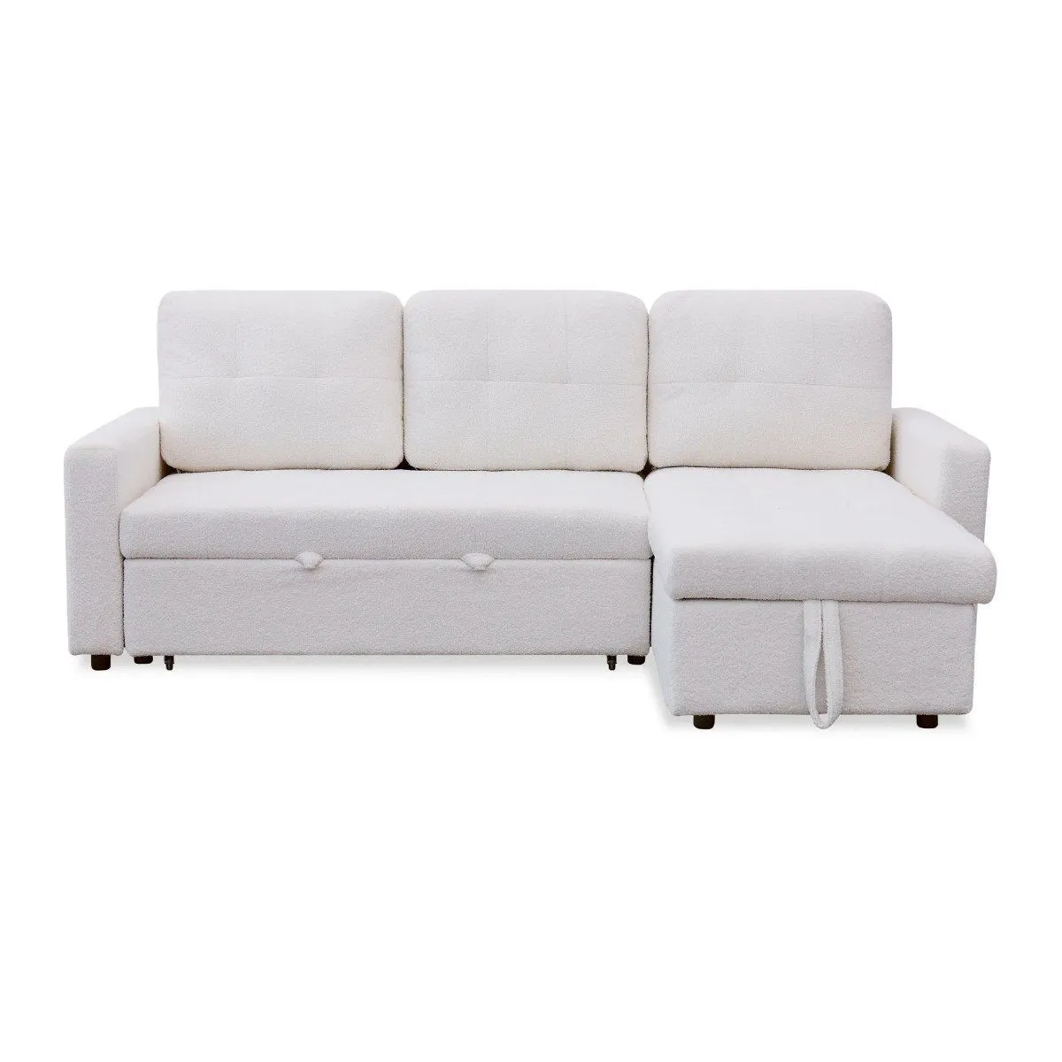 Paris Prix Canapé D'angle Convertible Bouclette Corto 221Cm Crème