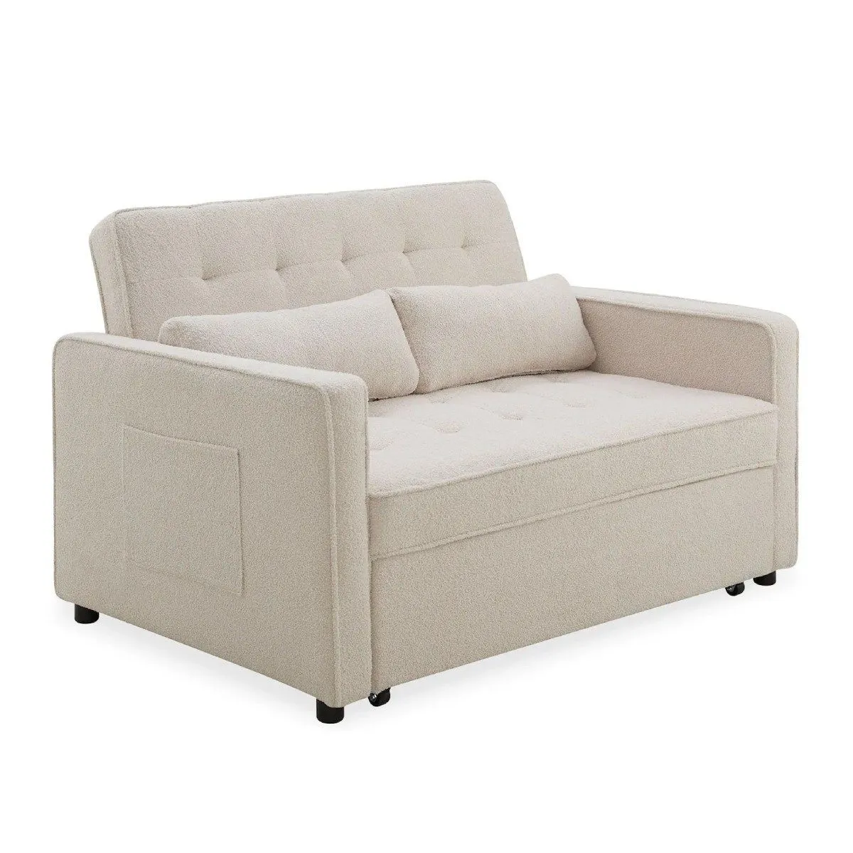 Paris Prix Beige Canapé Convertible 2 Places Bouclette Léa 133Cm