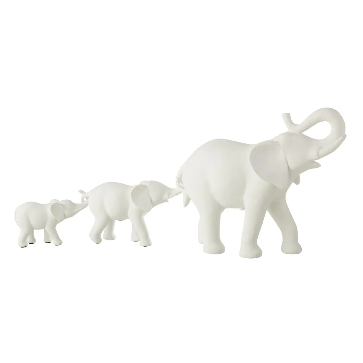 Non Communiqué Blanc Statuette 3 Éléphants En Rang "Burl" 38Cm - Image 3