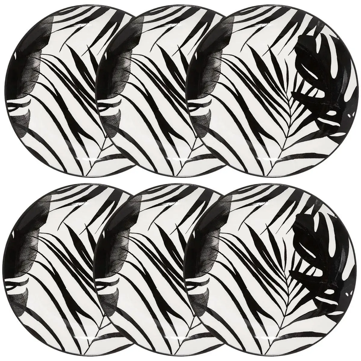Lot de 6 Assiettes à Dessert Palme 19cm Noir