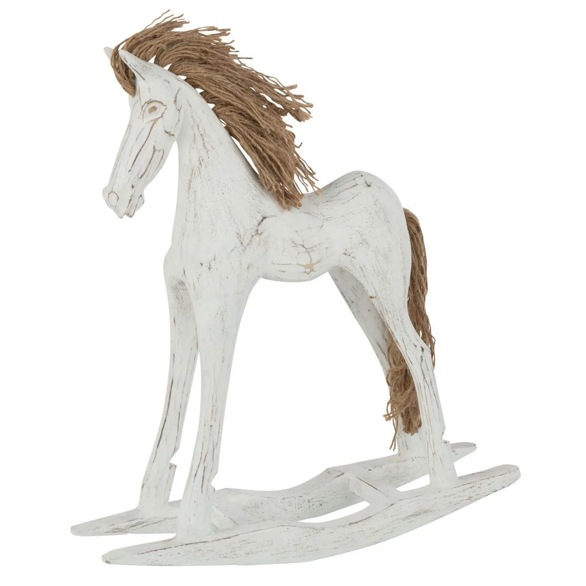 Non Communiqué Blanc Statuette Déco En Bois "Cheval À Bascule" 35Cm - Image 2