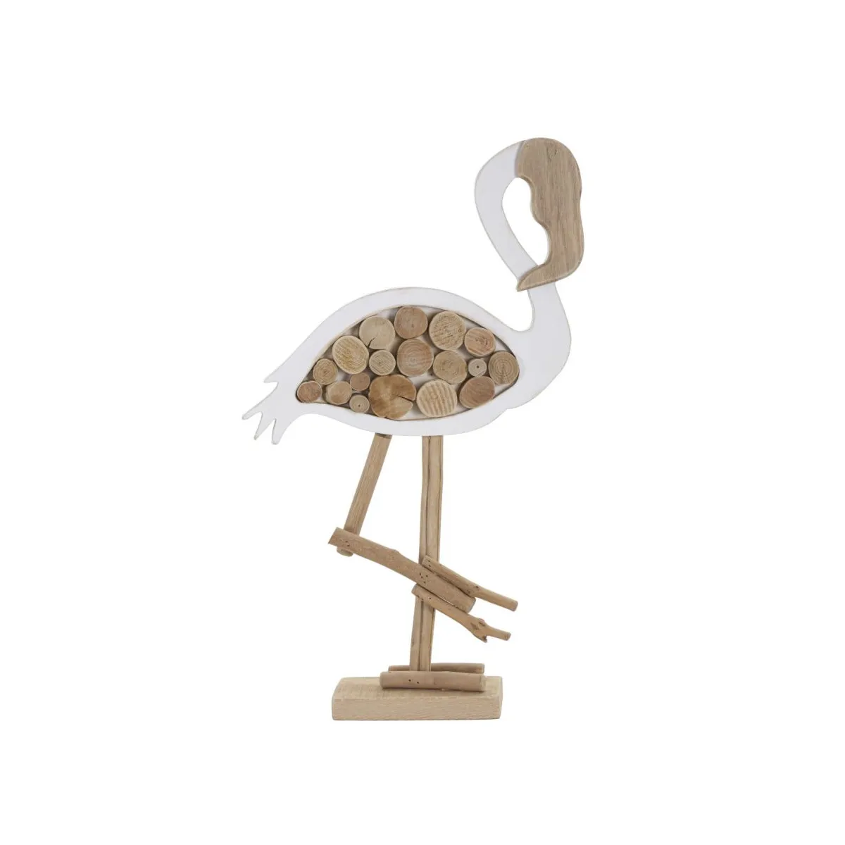 Generique Rose/Blanc Statue Flamant En Bois 31X9x56cm Naturel Et - Image 3