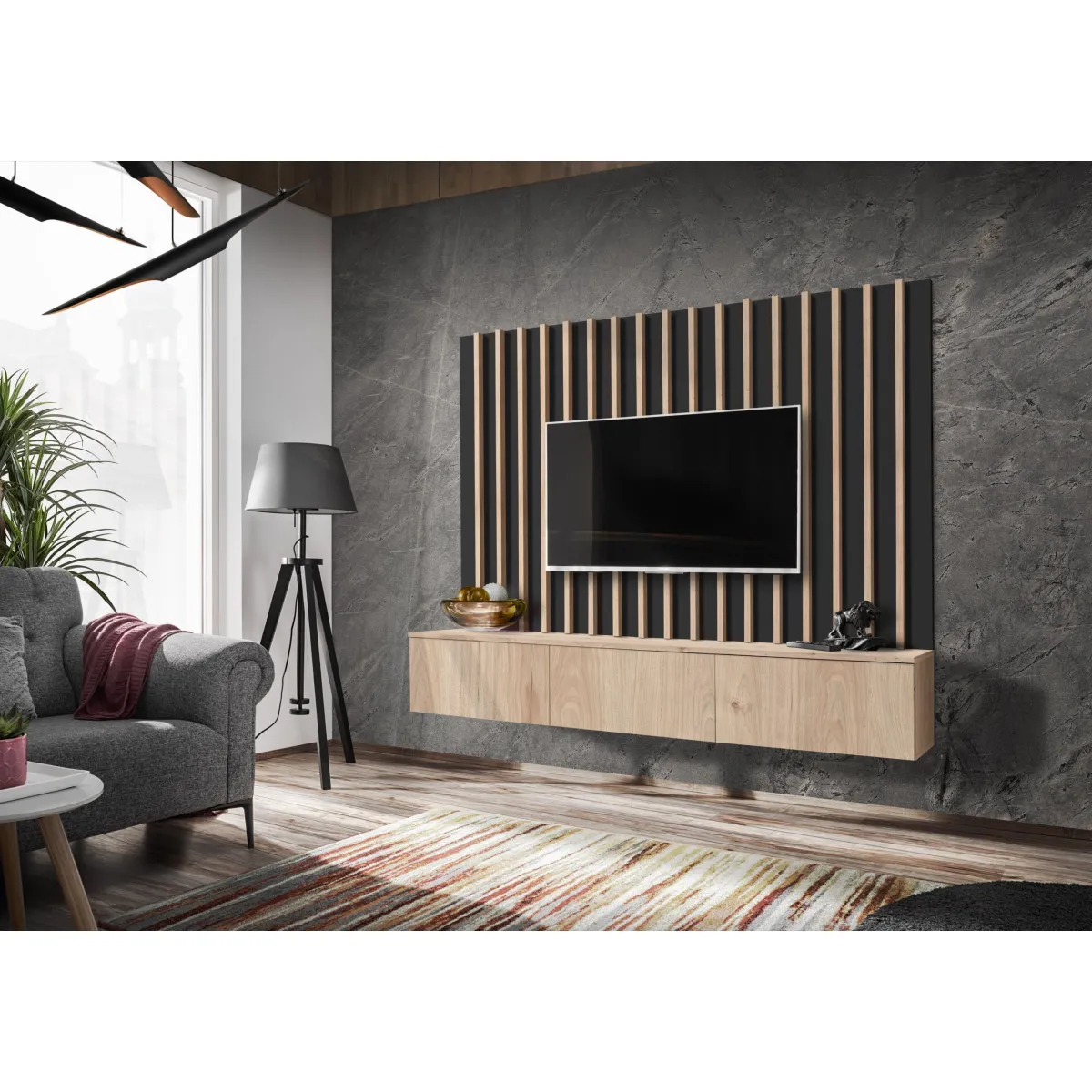 Ensemble Meuble TV Verti 180cm & Naturel - vue 2