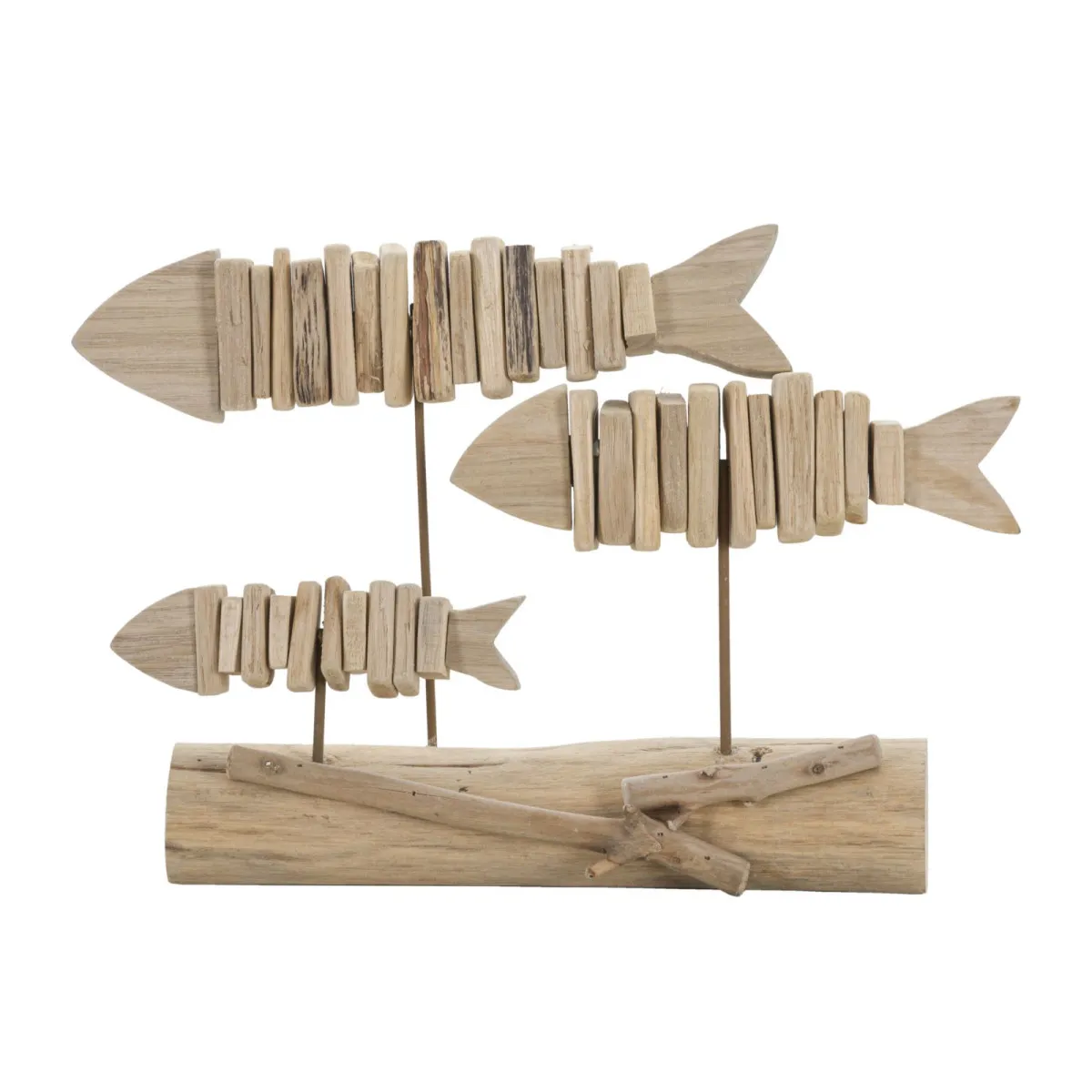 GENERIQUE - Statuette Banc de poissons - Bois - 24cm - Beige - Image 3