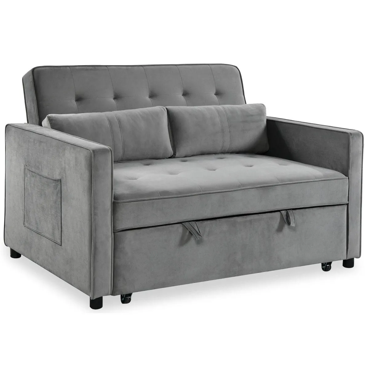 Canapé Convertible 2 Places Velours Léa 133cm Gris