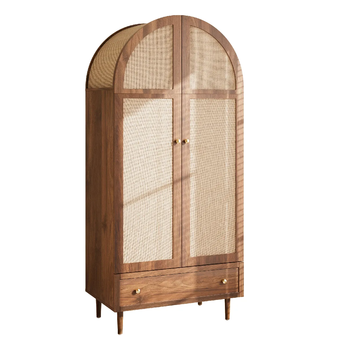 Armoire élégante portes en tissu, tiroir, style noyer - Rangement chambre ou dressing