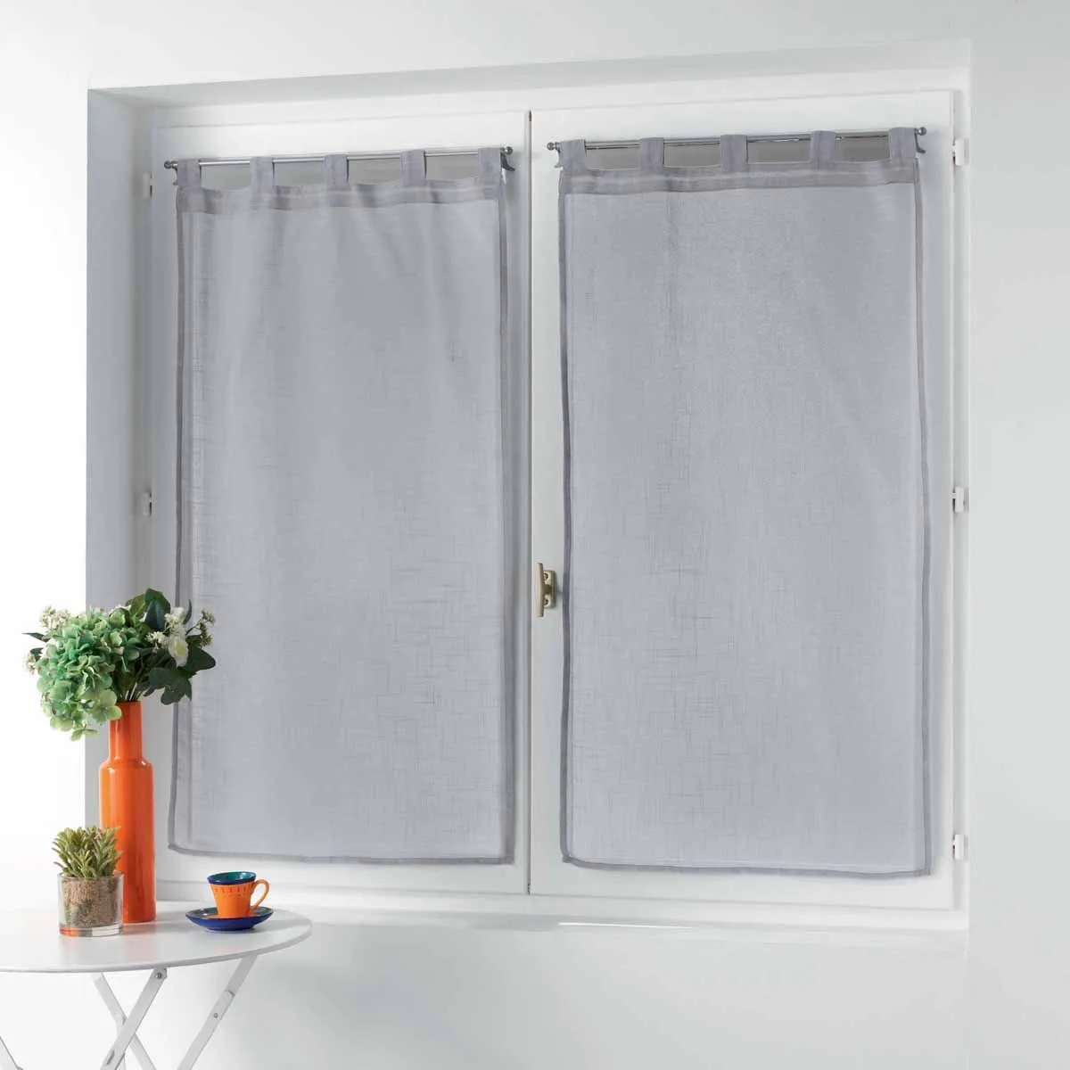 Voilage DOUCEUR D'INTERIEUR Paire droite passants 2 x 60 x 160 cm effet lin tisse zazy Gris