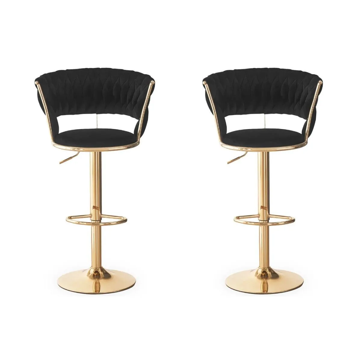 Lot de 2 Chaises de Bar en Velours Odyssée 87-109cm Noir & Or