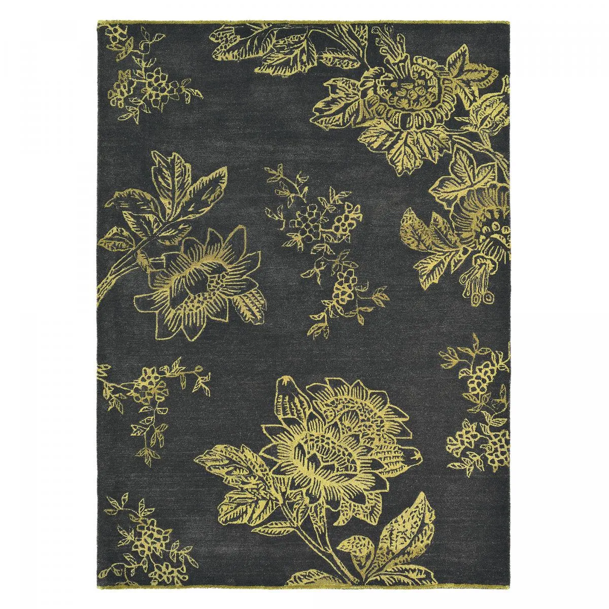 tapis chambre 120x180 fait à la main en laine et or rectangle motif floral - vue 2