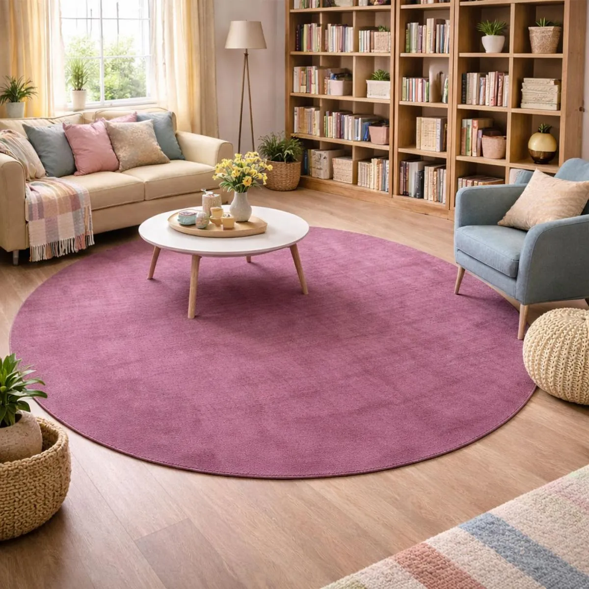 tapis chambre Ø100cm fait main rond motif uni NEO UNI - vue 2