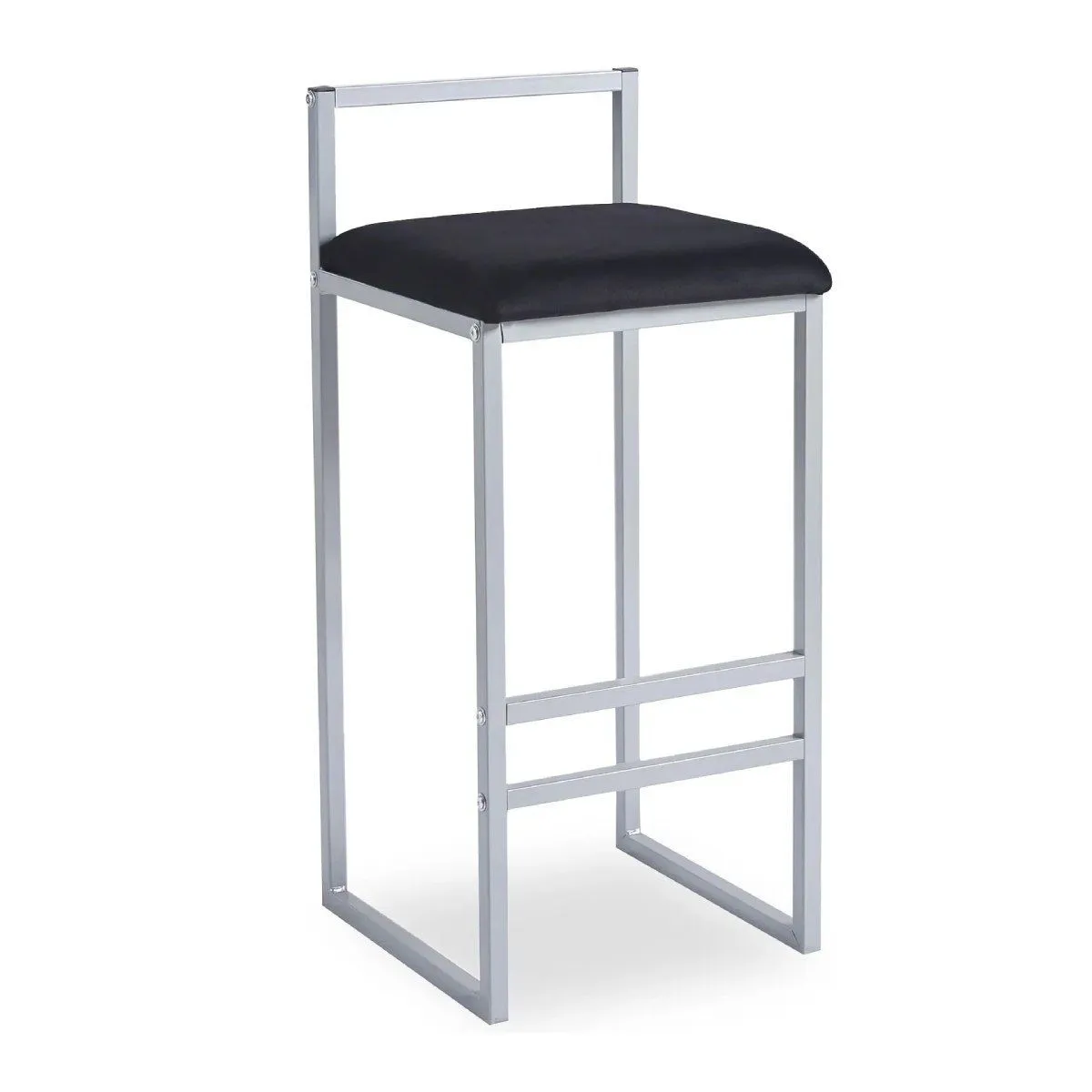 Tabouret de Bar Velours Dakota 80cm Noir & Argent
