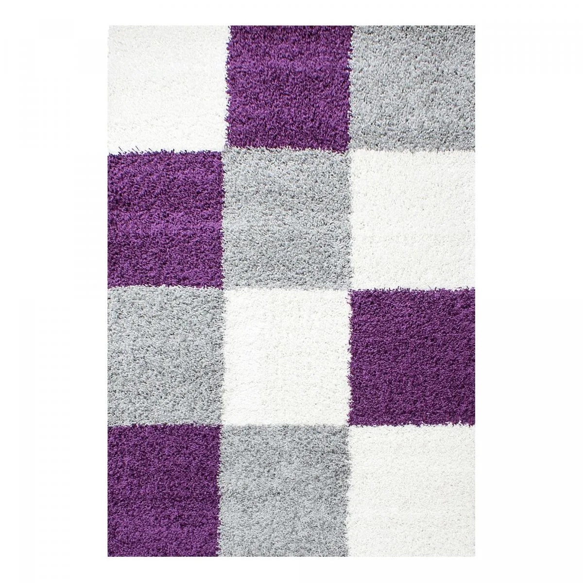 Tapis poils longs shaggy 80x250 rectangle tissé et motif damier - vue 2