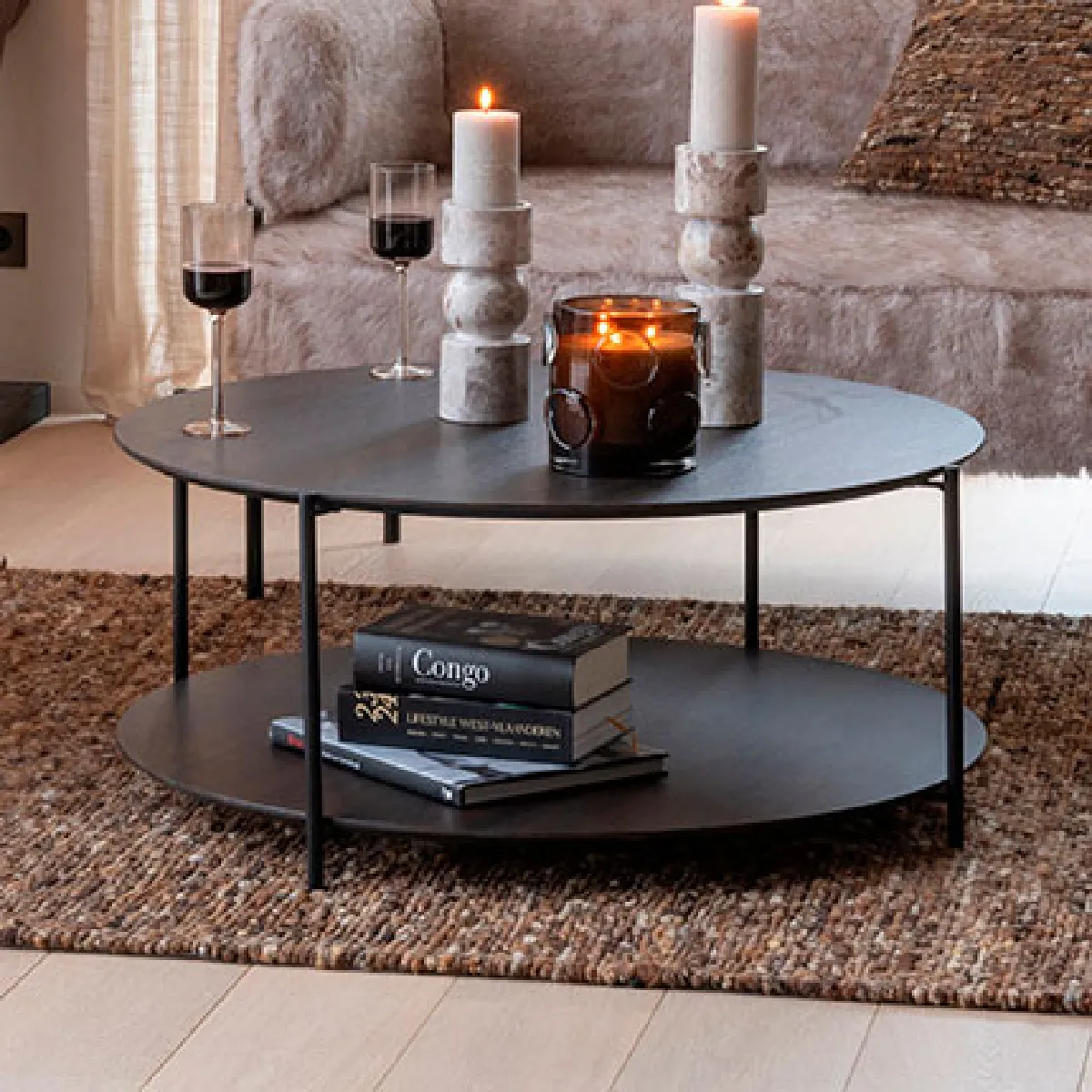 Comparer les prix de Mes Table basse ronde - Marron foncé et noir