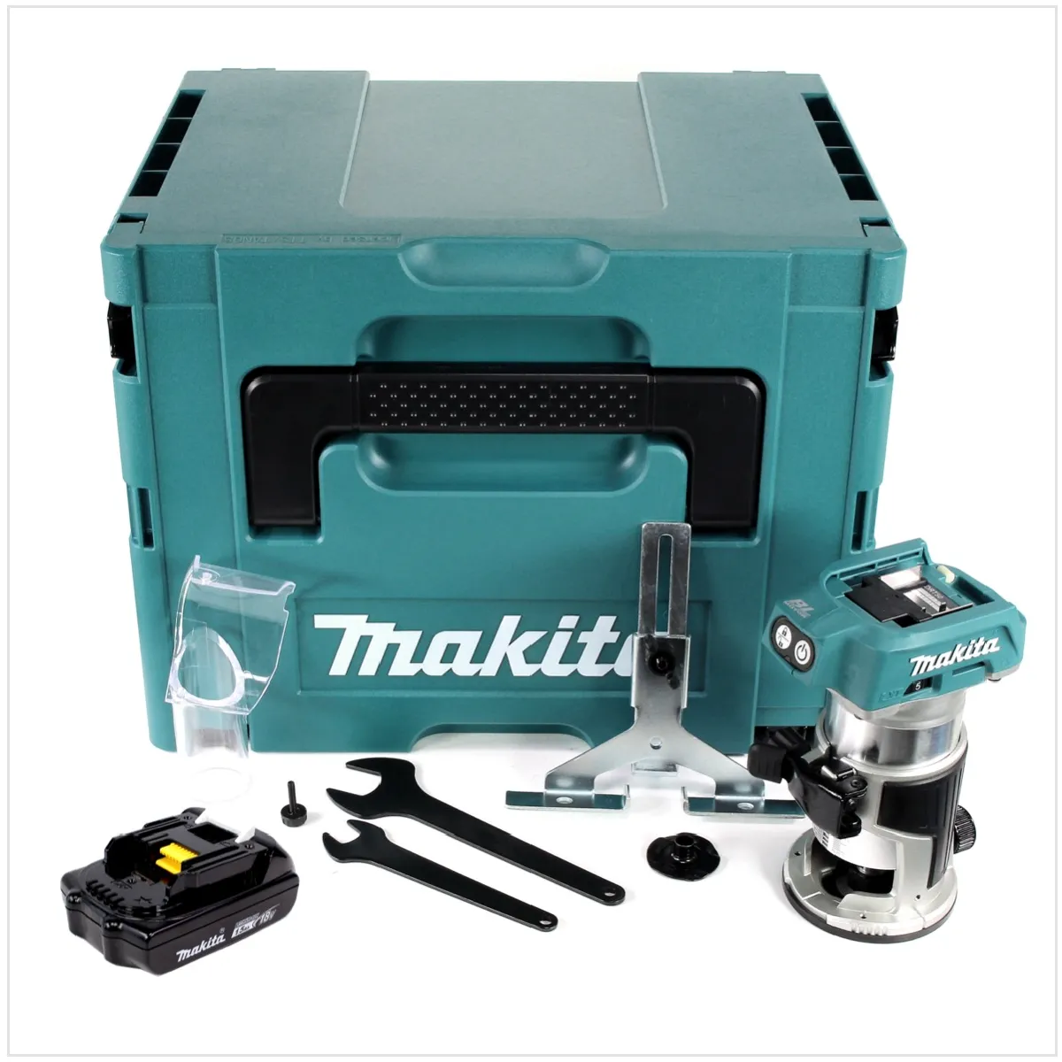 Makita DRT 50 Y1J Fraiseuse multifonction sans fil 18V brushless + 1x Batterie 1.5Ah + Coffret Makpac sans chargeur