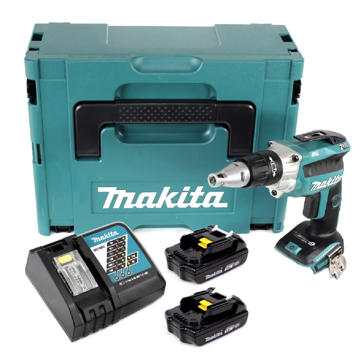 Makita DFS 250 RYJ Visseuse plaque de plâtre sans fil Brushless 18V + 2x Batteries 1 5 Ah + Chargeur + Coffret Makpac - vue 2