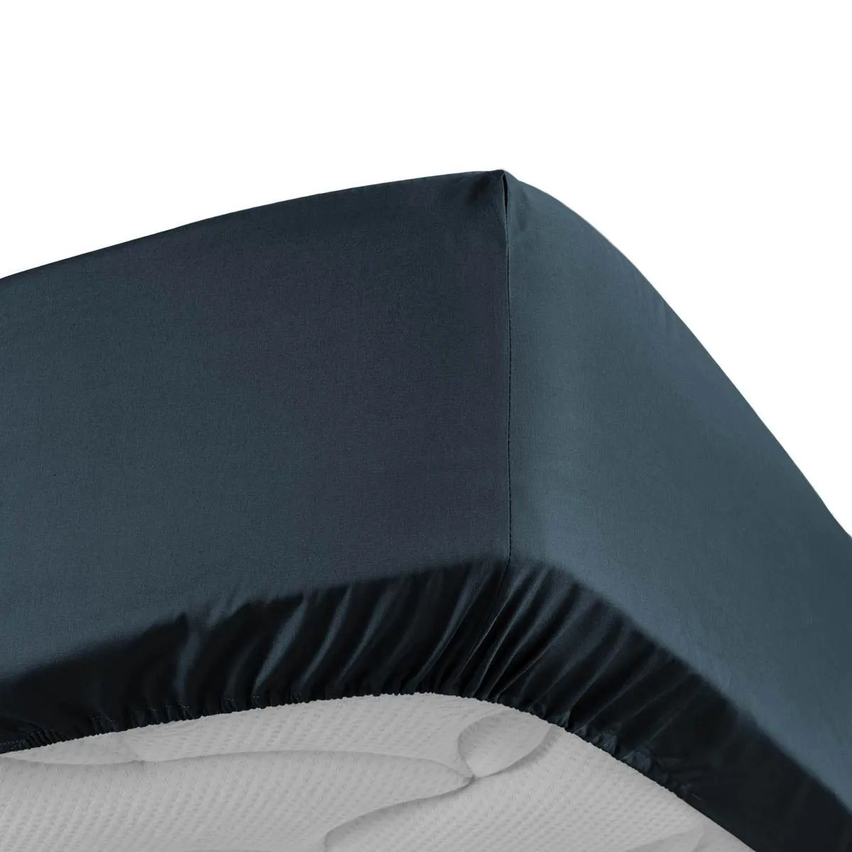 Drap housse 160x200 cm - Percale 100% coton - Bonnet 30 cm Bleu nuit