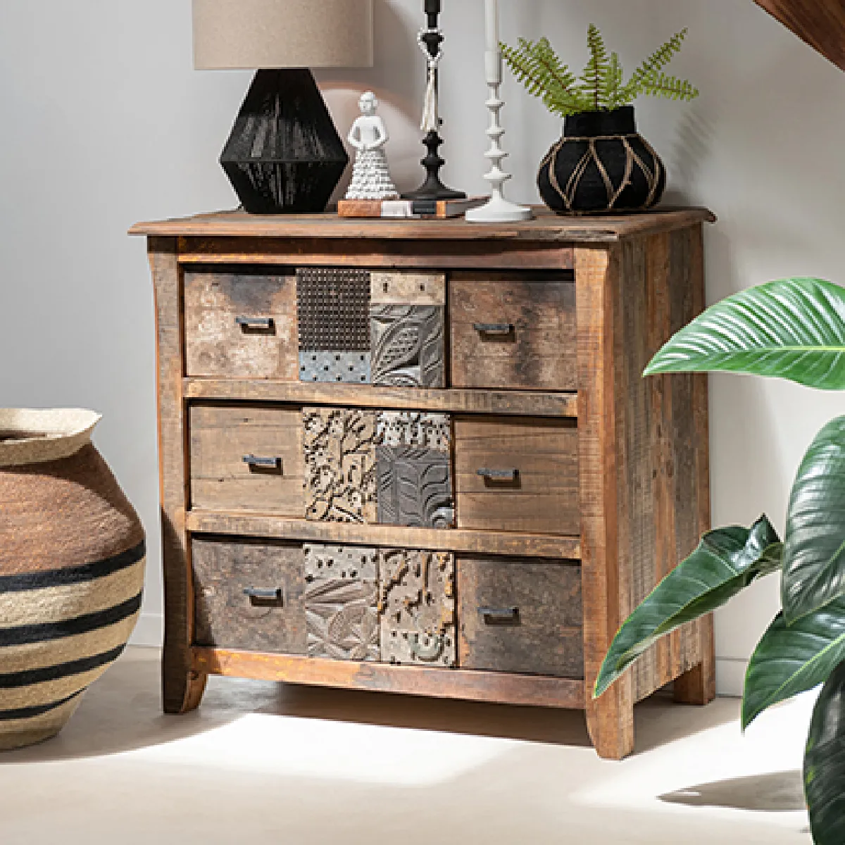 Mes Commode 3 tiroirs en bois recyclé - Marron