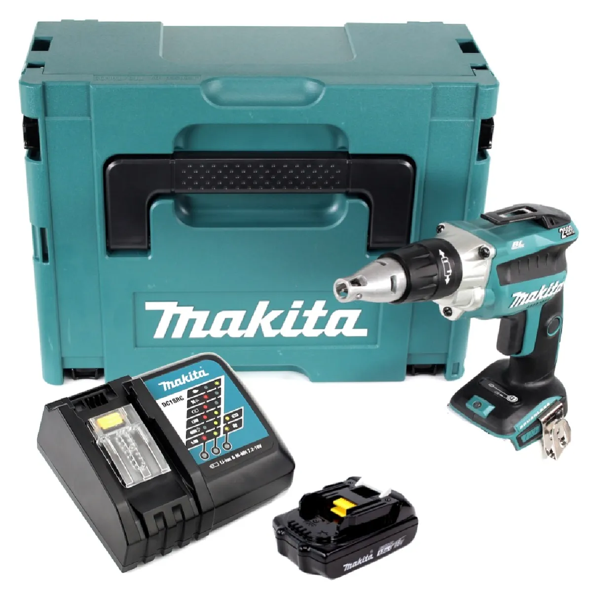 Makita DFS 250 RY1J Visseuse à cloison sèche sans fil 18 V Brushless + 1x Batterie 1 5 Ah + Chargeur + Makpac