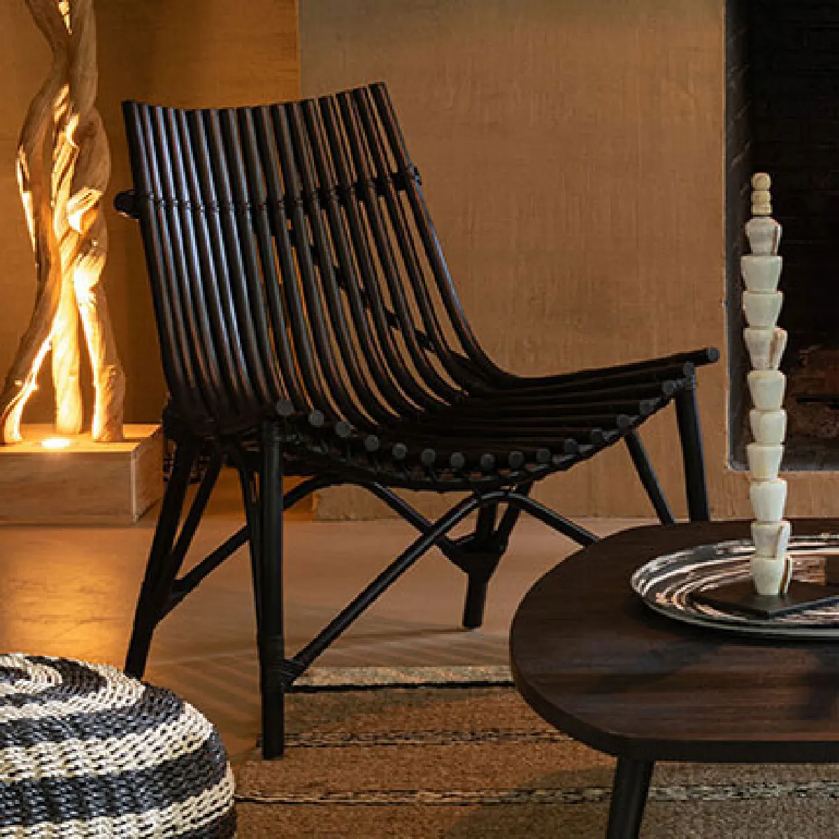 Mes Fauteuil rotin campagne - Noir