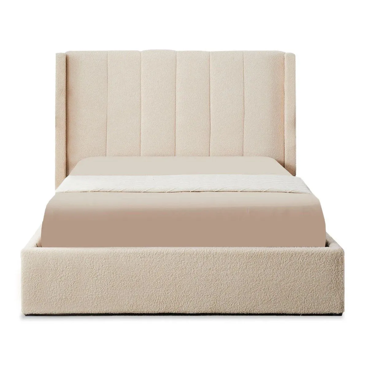 Lit Double Coffre Tissu Bouclette Somia 140x190cm Crème