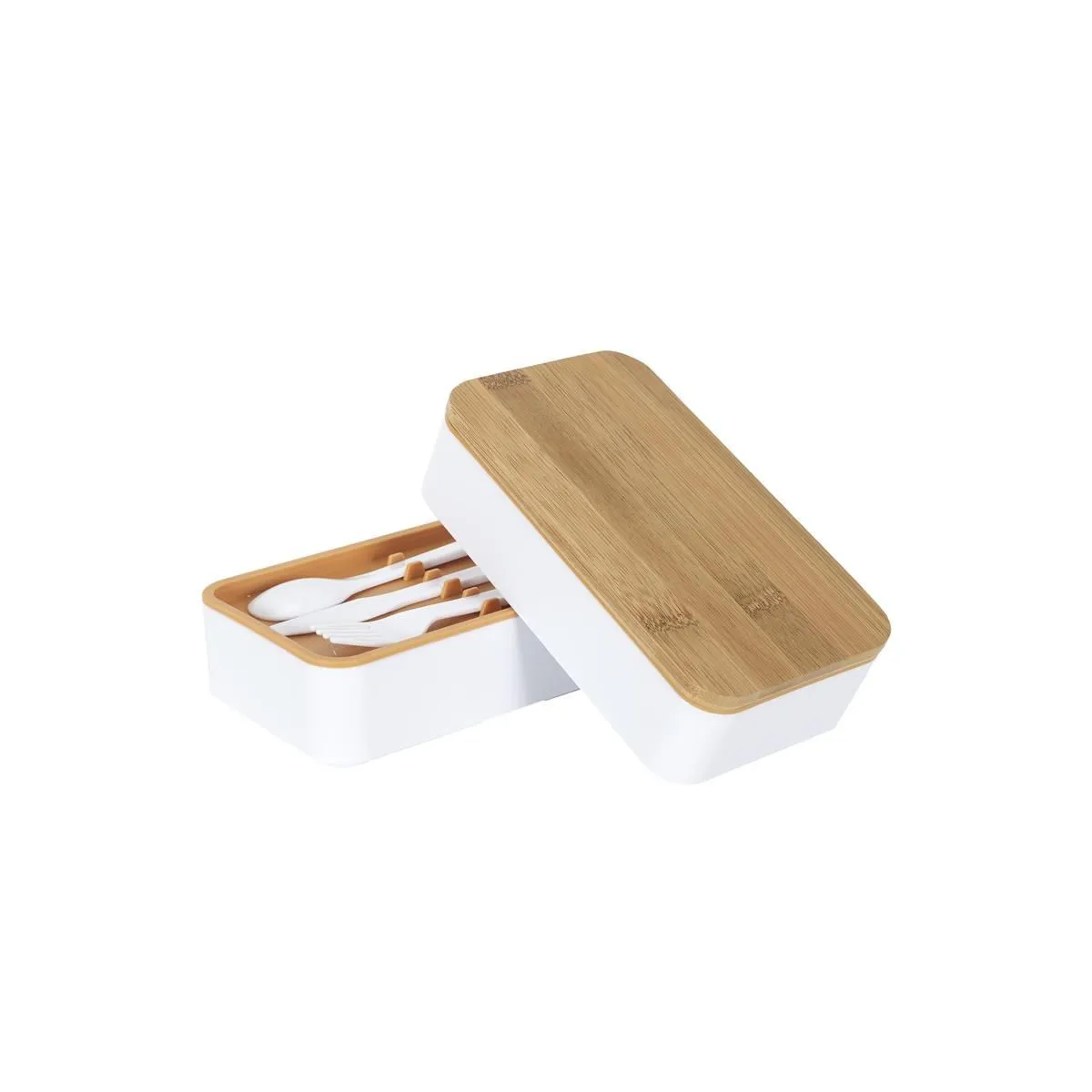 Non Communiqué Blanc Lunch Box 2 Niveaux "Effet Bambou" 18Cm - Image 3