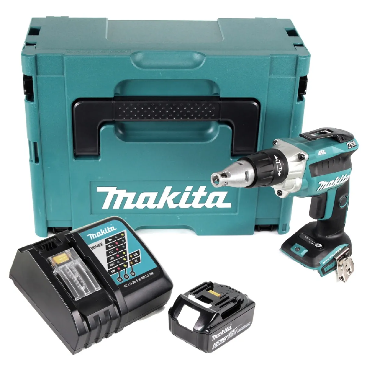 Makita DFS 250 RG1J Tournevis à cloison sèche 18 V Brushless + 1x Batterie 6 0 Ah + Chargeur +Coffret de ransport Makpac - vue 1