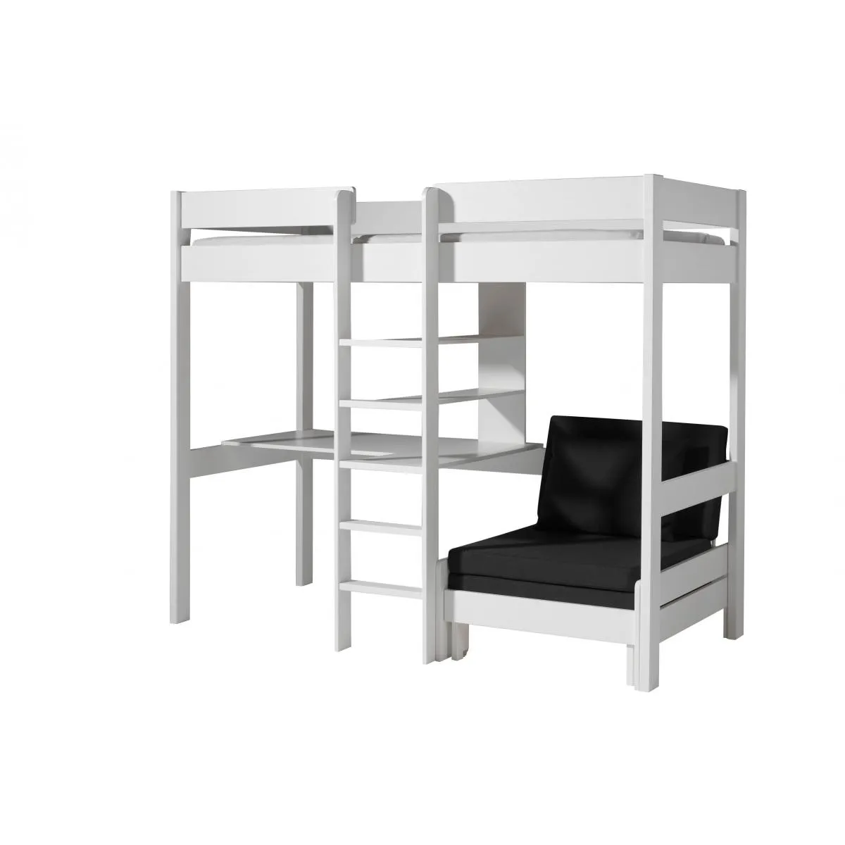 Pino-Combinaison lit Mezzanine Avec Fauteuil Blanc et Un Matelas Basic Cool 10x90x200 Pino-Combinaison lit Mezzanine Avec Fauteuil Blanc et Un Matelas Basic Cool 10x90x200