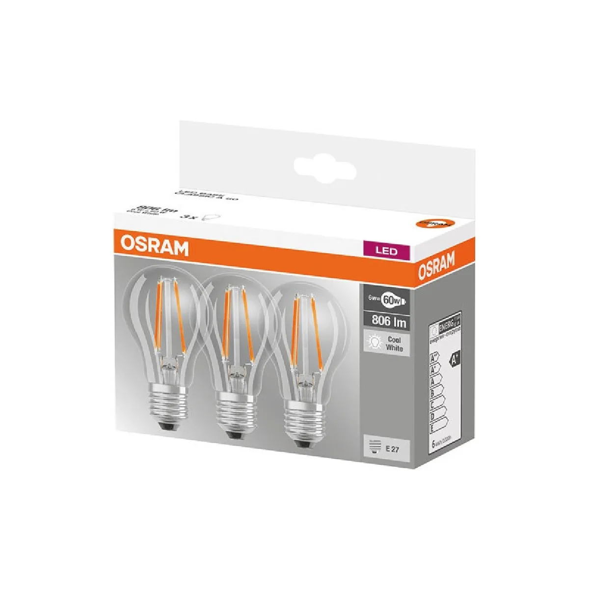 OSRAM Lot de 3 Ampoules LED E27 standard claire équivalent à froid - vue 2